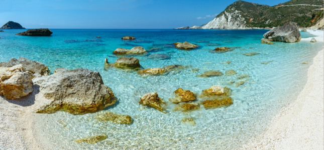 佩塔尼海滩夏季风景希腊基法罗尼亚全景图片