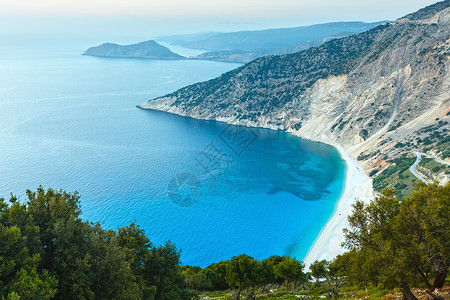 夏季海岸风景Myrtos海滩希腊Kefalonia高清图片
