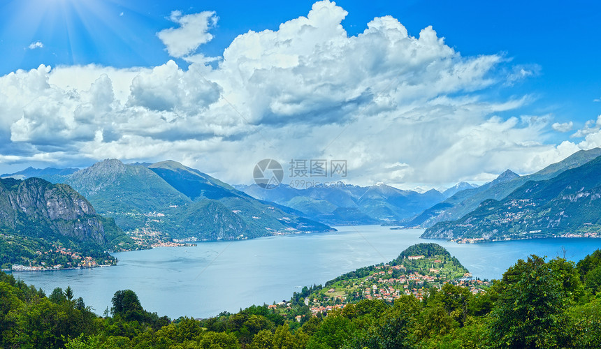从山顶意大利观测阿尔卑斯山科莫湖夏季景意大利图片