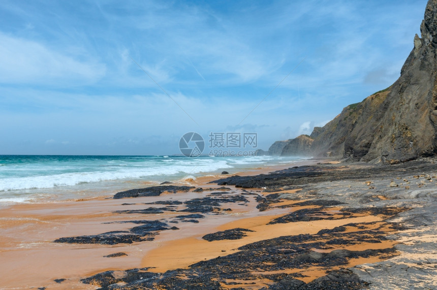 Castelejo海滩葡萄牙阿尔加维的风暴夏季大西洋海岸图片