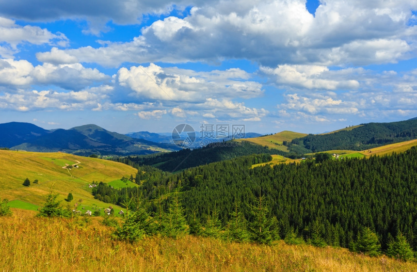 美丽的蓝天夏季喀尔巴阡山乌克兰最高霍夫纳区伊万诺弗兰基夫斯克地区上有白积云图片