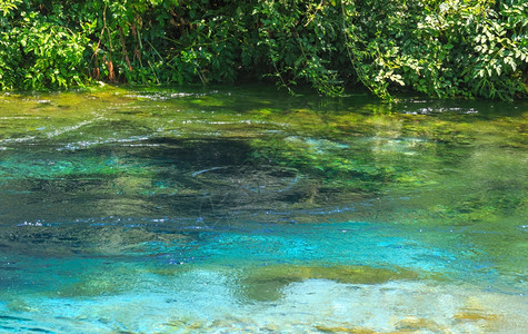 蓝眼泉水有清晰的蓝色夏季水景阿尔巴尼亚弗罗州的穆津附近背景图片