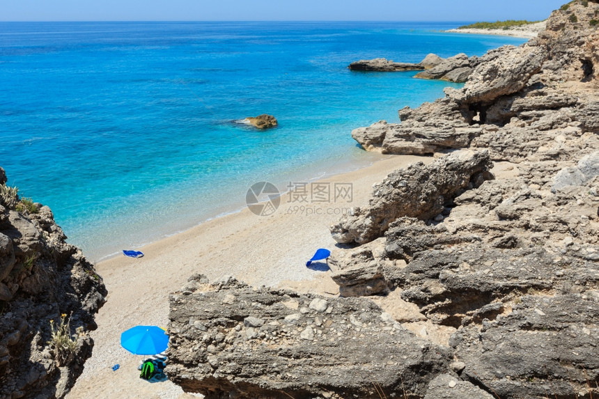 阿尔巴尼亚的陆制海滩夏季爱奥尼亚海滨风景图片