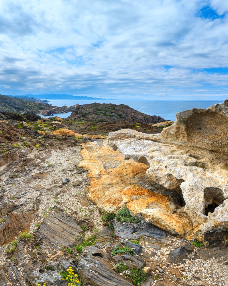 西班牙加泰罗尼亚州科斯塔布拉瓦的CreusCapdeCreusCapCreus地中海岩石岸夏季风景图片