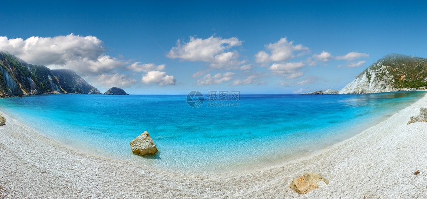 Petani海滩希腊基法罗尼亚夏季海岸两针缝合全景图片