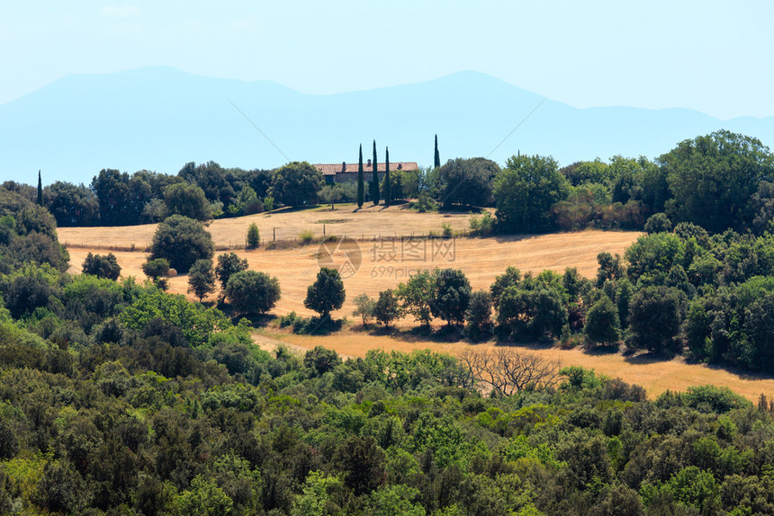 意大利托斯卡纳夏季农村地区美丽的景色托斯卡纳山小麦田橄榄园等地区典型图片