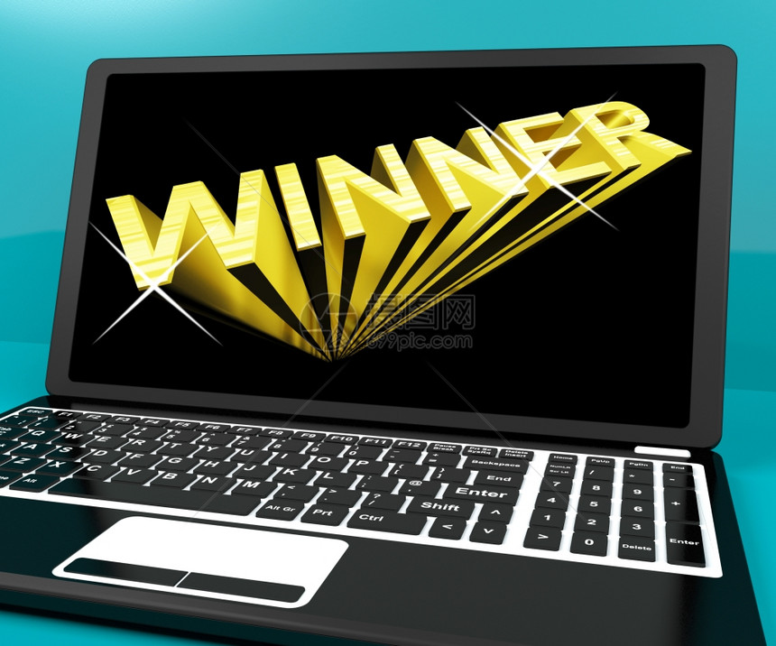 计算机上的赢家字代表成功和胜利计算机上代表成功和胜利的获奖词图片