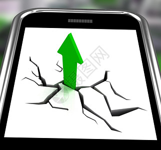 上向智能手机显示增加销售量和快速增长的箭头图片