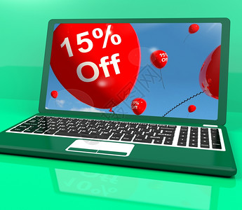 计算机显示15个百分点在线销售折扣的气球计算机显示销售折扣的气球图片
