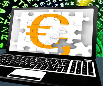 欧洲在笔记本电脑展示网上货币兑换或欧洲金融上签名图片