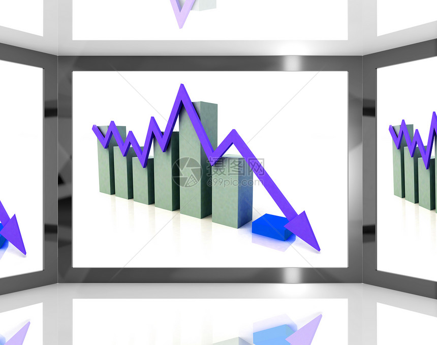 屏幕上显示金融图表减少或货币危机的箭头图片