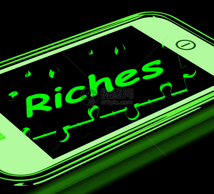 显示财富和增加金融的智能手机上财富和增加金融图片