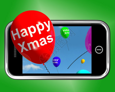 与快乐Xmas的移动电话气球流消息的移动电话气球流图片
