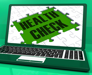 检查笔记本电脑显示医疗考试和健康条件的检查背景图片