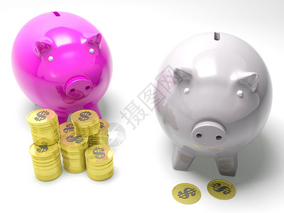 两家小猪银行储蓄显示美国和债务图片