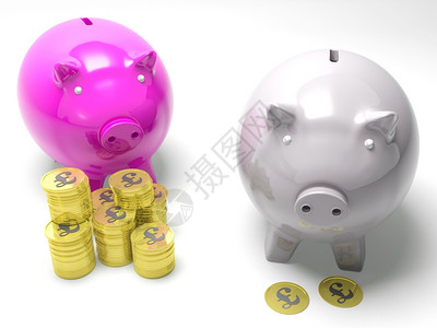 两家小猪银行储蓄显示英国银行帐户或储蓄图片