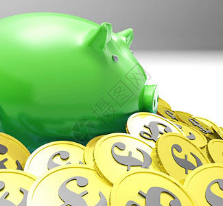 围着小猪银行环绕在硬币展示欧洲收入和利润中图片