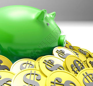围着小猪银行环绕在硬币展示美国金融与财富中图片