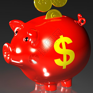 进入小猪银行的硬币展示美国收入和投资图片