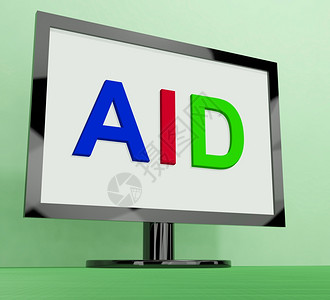LCD监视塔台或计算机站立监视器协助显示援帮或救济背景图片
