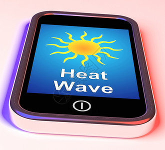 移动电话显示阳光天气预报电话上的热浪意味着天气背景图片