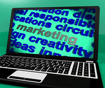 笔记本电脑上的技术文字软件和高科技营销屏幕意指广告和销售品牌背景图片