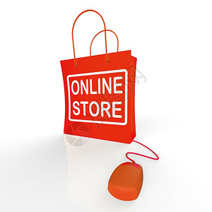 在线商店袋显示购物和从互联网商店购买图片