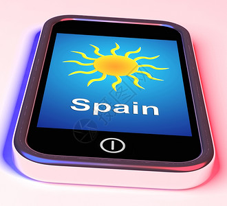 西班牙关于电话意味着假日和阳光天气的手机智能显示太阳天气预报背景图片