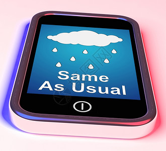 移动智能手机显示雨天气预报和电话通常一样意味着天气没有变化背景图片