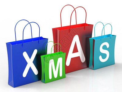 X马斯购物袋展示零售商店或购买图片