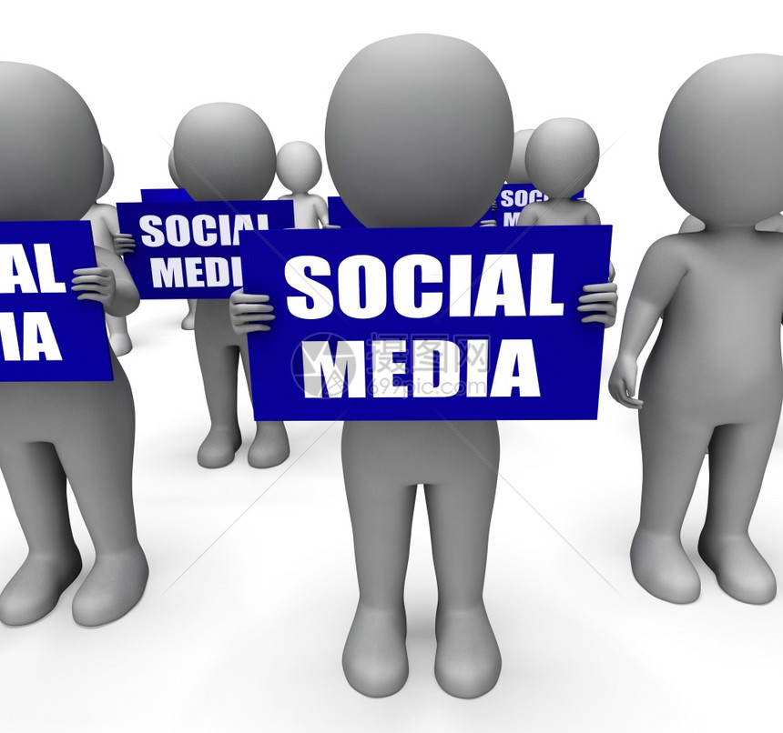 持有社会媒体标志意味着在线社群和通信图片