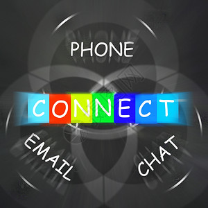 通过电话子邮件或聊天来显示连接的单词图片