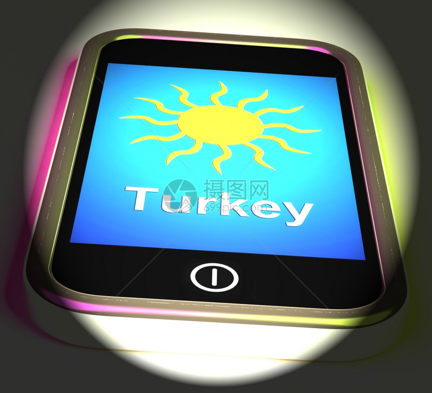 土耳其在电话显示假日和阳光天气上图片