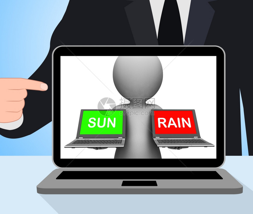 太阳雨天笔记本电脑显示天气预报日出或下雨图片