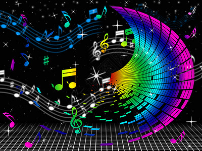 频谱素材音符颜色表示高音谱号和频谱背景