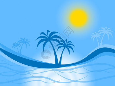 热带岛屿指示椰子树和排外图片