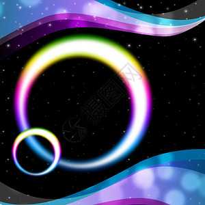 彩虹圆背景意味着夜空和波纹图片