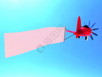 红色卡通飞机卡通螺旋桨飞机的尾翼挂着横幅背景