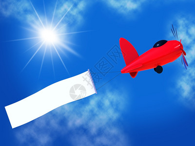 卡通螺旋桨飞机的尾翼挂着横幅背景图片