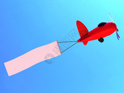 卡通螺旋桨飞机的尾翼挂着横幅图片