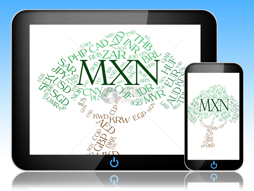 代表墨西哥比索和单词的Mxn货币图片