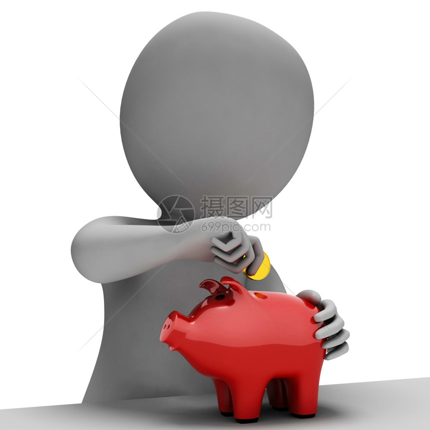 Pigbank储蓄代表的投标人和货币3D投标图片