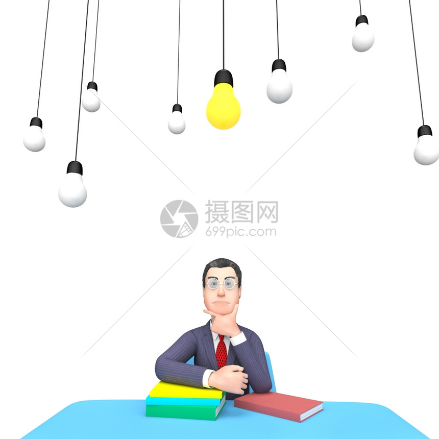 灯泡字符意味着思考它和商人3D招标图片
