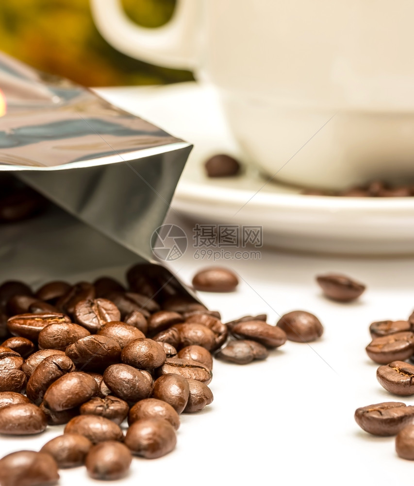 咖啡豆展示热饮和香味图片