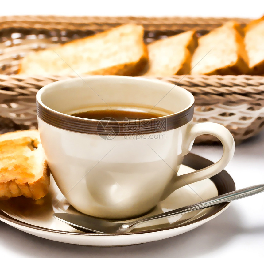 面包和咖啡表示早餐和休息图片