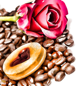 咖啡豆饮料表示玫瑰爪哇和新鲜背景图片