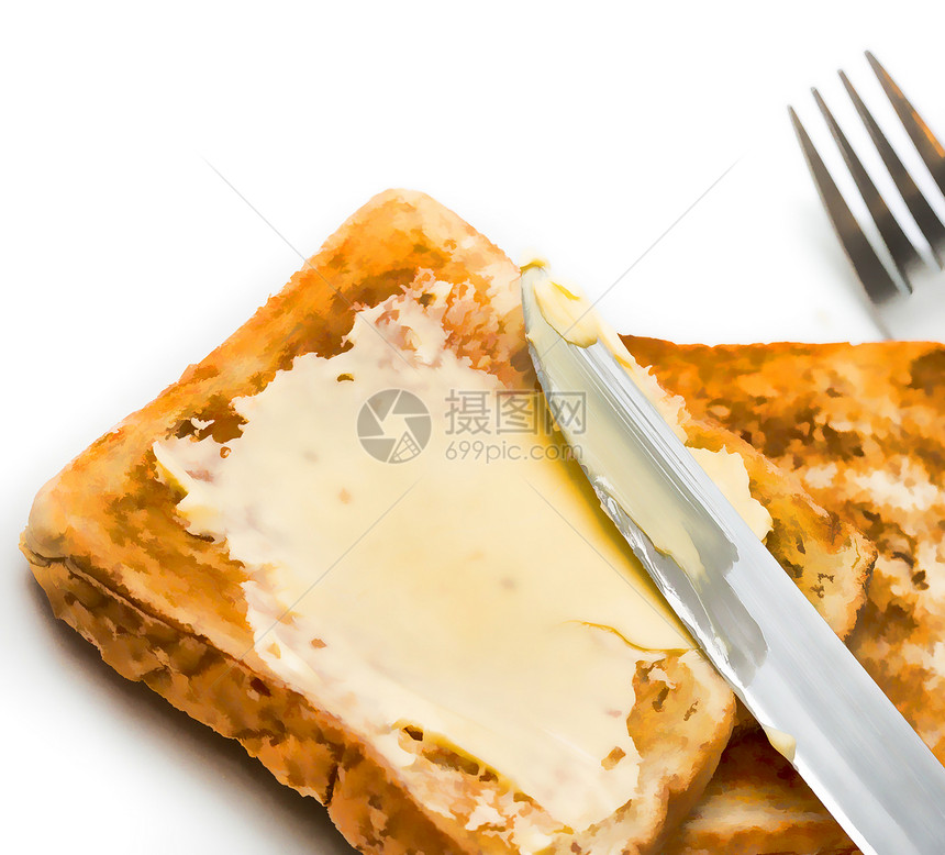 与黄油面包意味着吃饭时间和咖啡厅图片