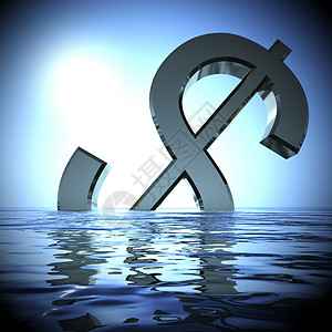 美元在海里下挫显示经济萧条和衰退美元在海里下挫显示萧条和衰退三维渲染图片