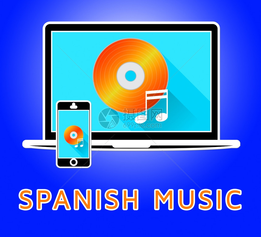 西班牙音乐笔记本电脑和话代表拉丁美洲3d图片