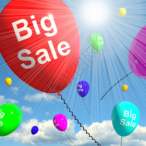 天空展示中大买卖气球宣传中大买卖气球3D折扣背景图片